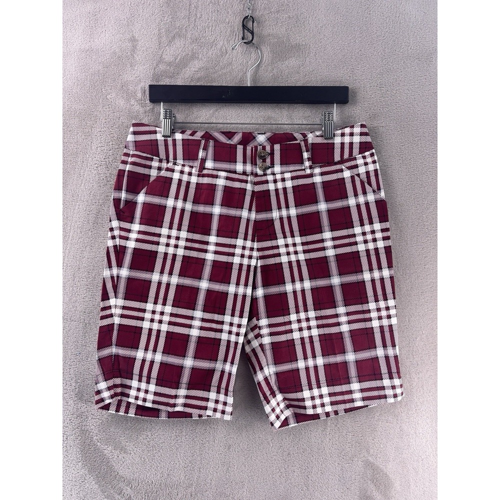 Loudmouth Ladies Golf‎ Shorts Womens Size 8 Red Plaid Stretch Preppy Retro